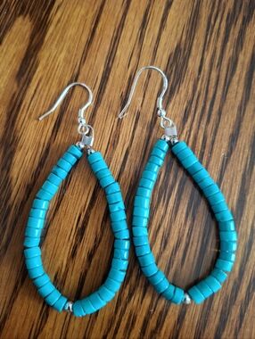 Heishi Turquoise Hoop Earrings Handmade